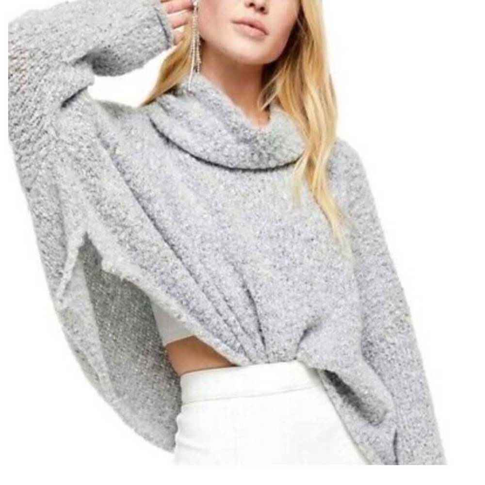 Free People BFF Heather Grey Knit Turtleneck Sweater